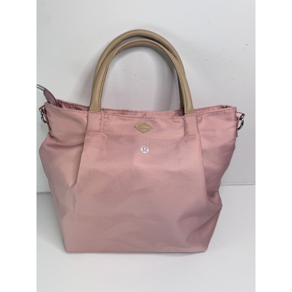 Lululemon Tote Bag Dusty Pink Satin Nylon Zip Top Rolled Handles